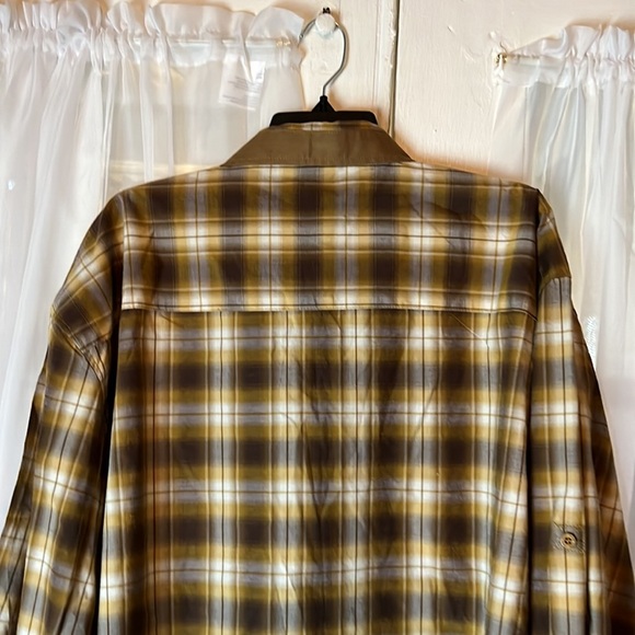 Red Ape Cotton Stretch Shirt Mens 3XL XXXL Brown Plaid Casual Embroidered Pocket - Picture 7 of 8